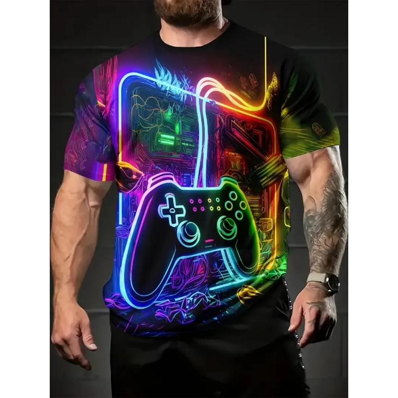 Summer Round Neck 3D Game Pattern Print Top Fashionable Casual Short Sleeved Men's T-shirts