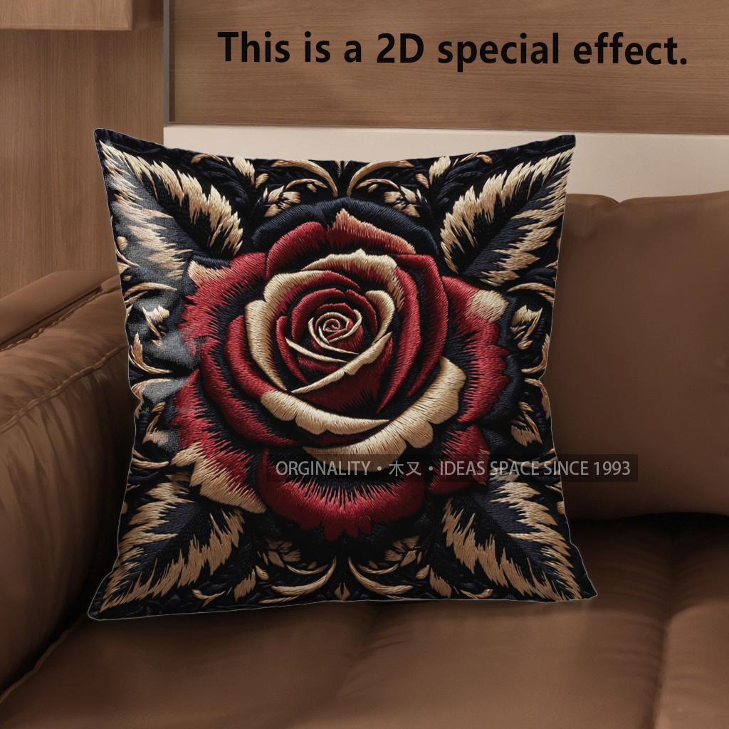 2D Vintage Rose Floral Throw Pillow Covers Pattern Cushion Cover Suitable For Sofa Bedroom Car Pillow Cover