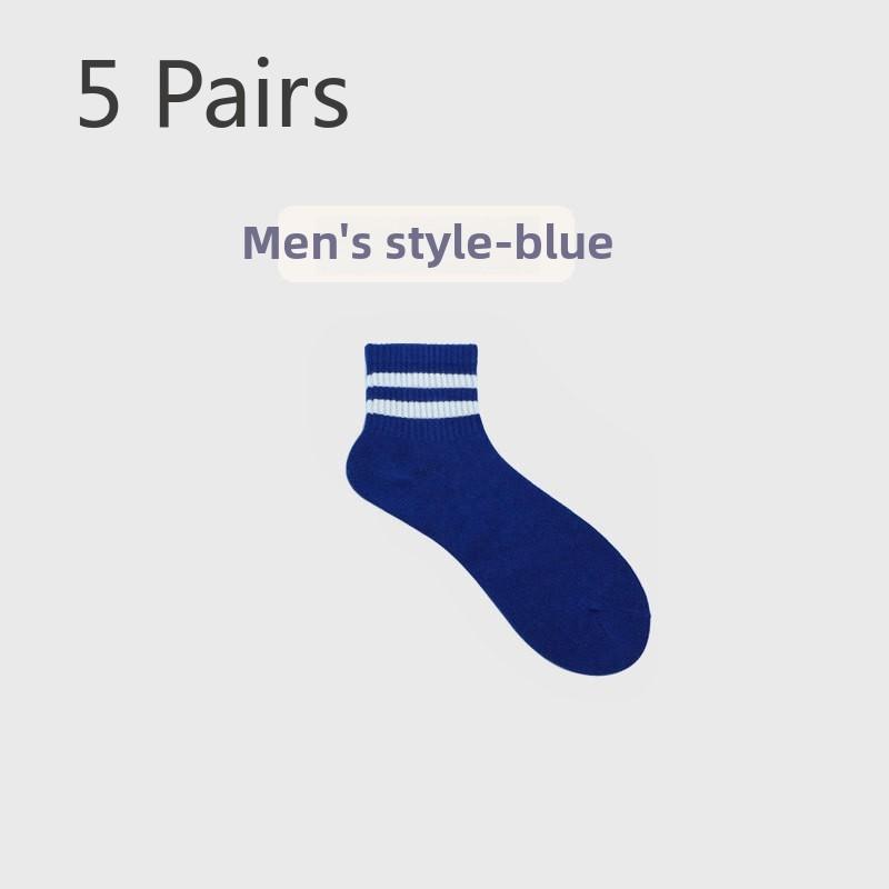 5 Paar Herren Frühling und Herbst Saugfähige Atmungsaktive Einfarbige Sportfarbkontrast Parallelstreifen Mittelhohe Socken