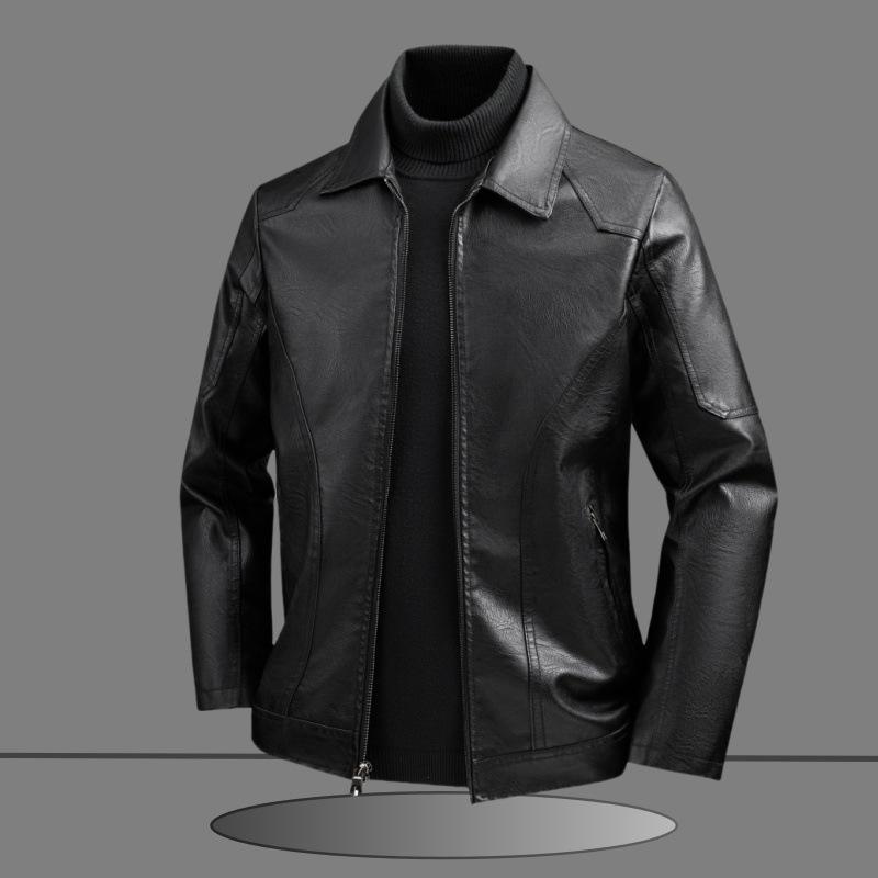 

Men s Plus Size Soft Leather Jacket – Spring/Autumn Slim Fit, Casual Lapel, Korean Style Trendy Outerwear M чорний