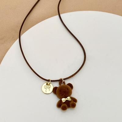 Sevimli Kahve Renkli Peluş Ayıcık Kolye Çok Yönlü Kazak Zinciri