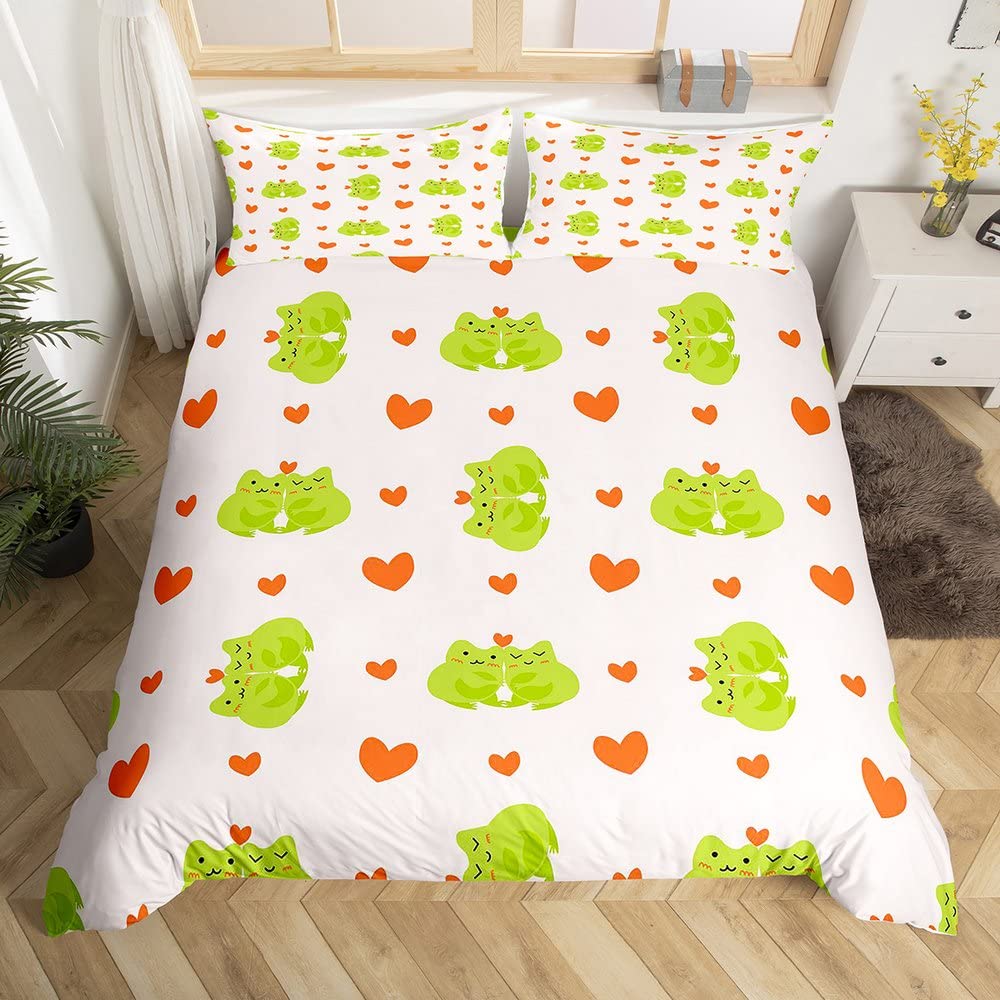 Frog Duvet Cover Cartoon Frog Bedding Set Full Size Cover Set for Women Teens Boys Kids Girls Gift Bedroom Decoration Queen Size