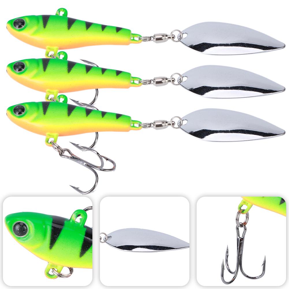 3pcs Artificial Fishing Lures Sequins Rotating Aluminum Hard Bait for Fishing Long ShotBlack Green