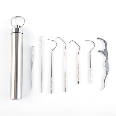 8Pc Portátil Aço Inoxidável Metal Palitos De Dente Conjunto Reutilizável Para Piquenique Ao Ar Livre