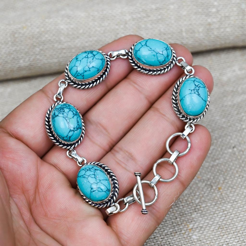 Santa Rosa Turquoise Gemstone 925 Sterling Silver Handmade Bracelet Jewelry Beauteous Gift For Her