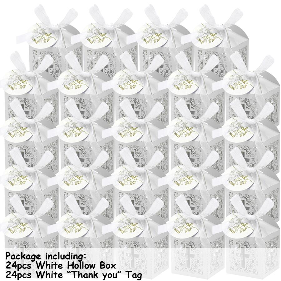6-24pcs Elegant White Hollow Cross Gift Box Laser-Cut Wedding Candy Box Wedding Baptism Favors Gift Box Decoration Baptism Gifts