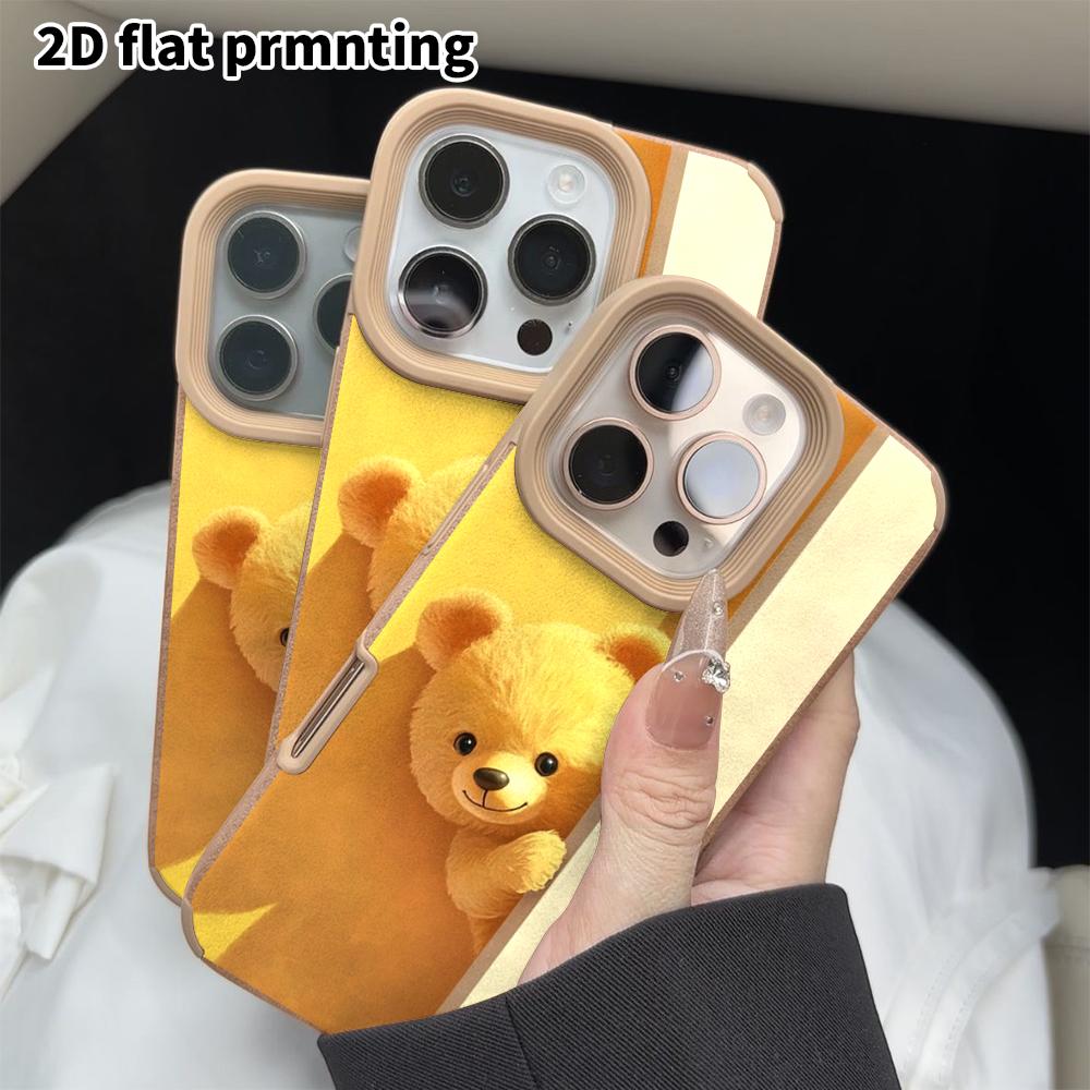 Phone Case: 2D Flat Lambskin Cases Suitable for iPhone 18, 17, 16, 15, 14, 13 Pro, Yellow Bear, Christmas and Halloween Gifts
