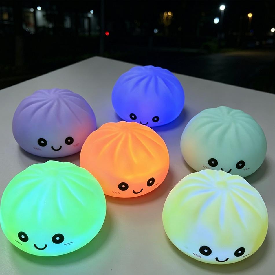 In Stock Glowing Dumpling Squishy Bun Shaped Night Light Cute Baozi Lamp USB Rechargeable Color Changing Bedroom Decor Gift