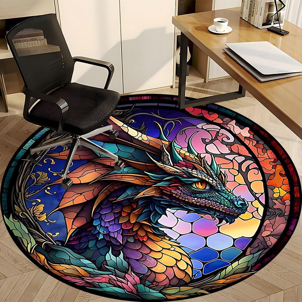 1pc Stained Glass Dragon Office Round Area Rug, Under Office Chairs Bedroom Living Room Home Decor, Room Deco
