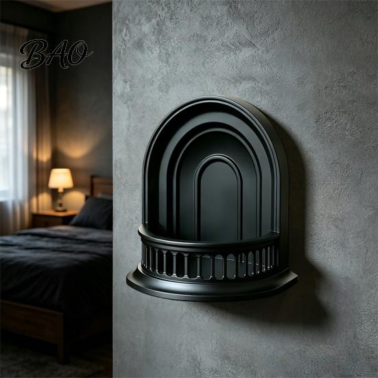 Gothic Bedroom Decor Wall Shelf, Vintage Floating Shelf for And Living Room, Matte Black Pointed Arch Decorative Wall-Mounted Display Rack with