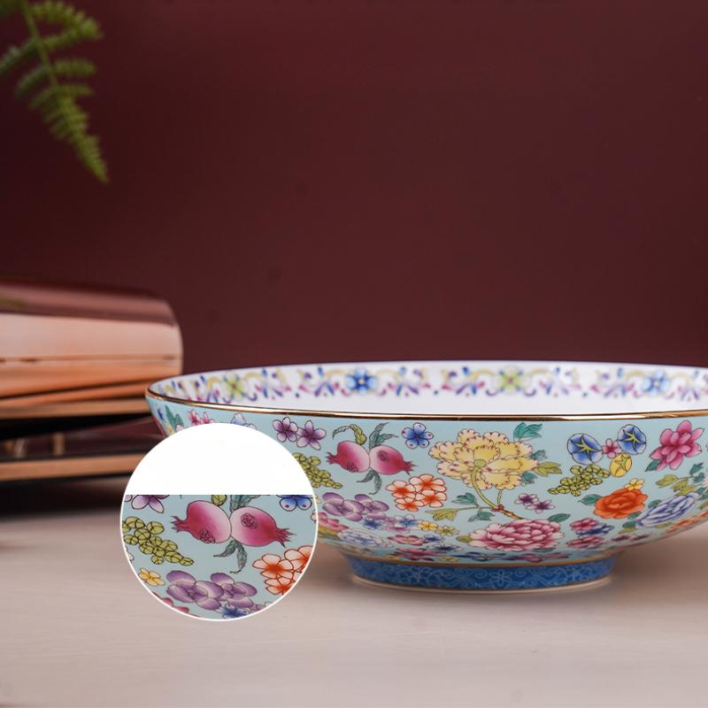 1 szt. Pałacowe stylowe emaliowane naczynia ceramiczne miski 8 cali, złote obramowanie retro miski miski na makaron do kuchni restauracyjnej