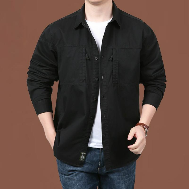Spring and Autumn Men's Loose Tooling Shirts, Outdoor Casual Cotton Young and Middle-aged Shirts, Men's Shirts