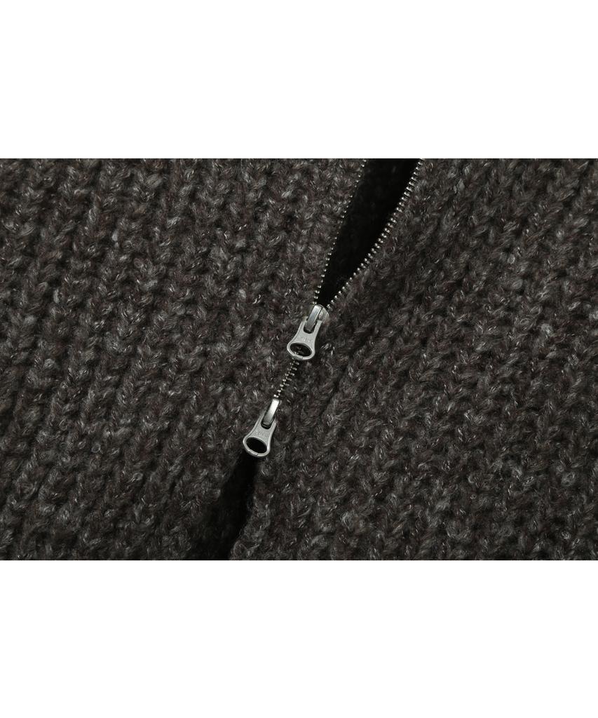 BASEMOMENT Asymmetric High-Neck Zip-Up Knit Melange Brown