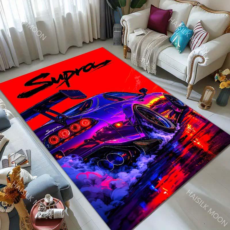 1PC Car, drift, striking, red background Carpet for Living Room Bedroom Sofa Home Decor Rus Non-slip Floor Mat Luxury Gift