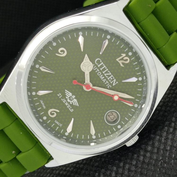 

REFURBISHED VINTAGE CITIZEN AUTO 8200 JAPAN MENS DATE GREEN WATCH 605-a314178-9 SKU605-a314178
