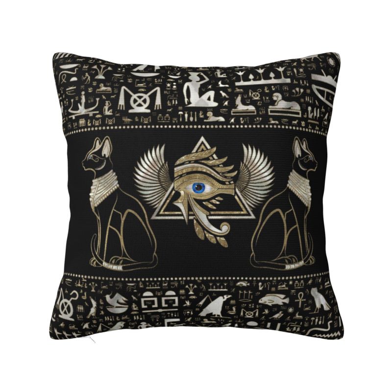 Nordic Egyptian Cats And Ankh Cross Cushion Cover for Sofa Velvet Ancient Egypt Throw Pillow Case for Living Room