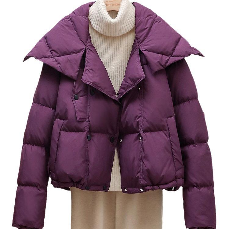 Down jacket women's short bread jacket winter new thickened loose and thin large lapel fashionable foreign jacket