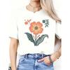 Women's Black Tee Large Orange Flower Green Leaves Print Mother's Day Casual Summer Top