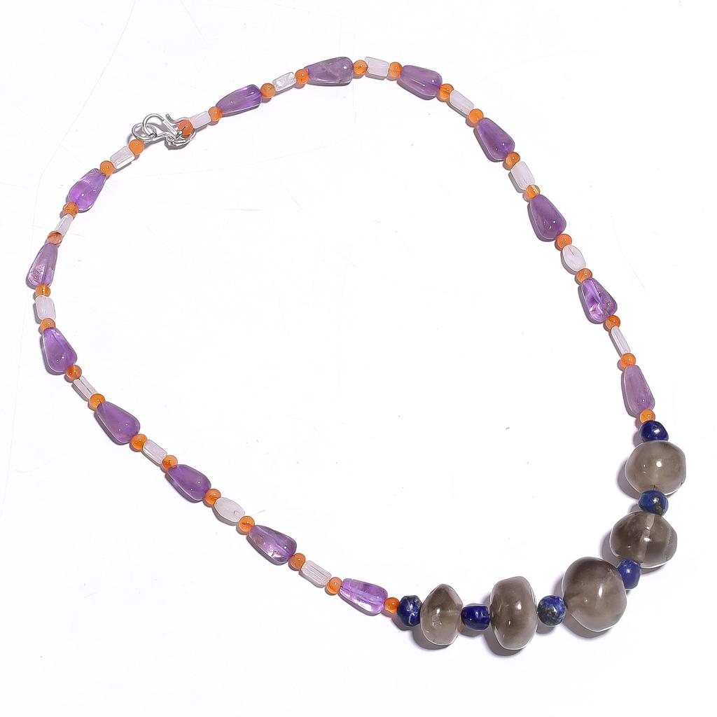 Natural Smoky Quartz Amethyst Lapis Lazuli Gemstone Beads Necklace 17" UB-4398 UB-4398