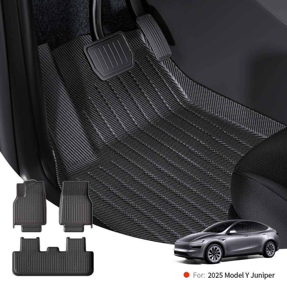 YZ For Tesla Model Y Juniper 2025 TPE Floor Mat Carbon Fiber Pattern Car Waterproof Anti-Slip Trunk Floor Liner Backrest Mats