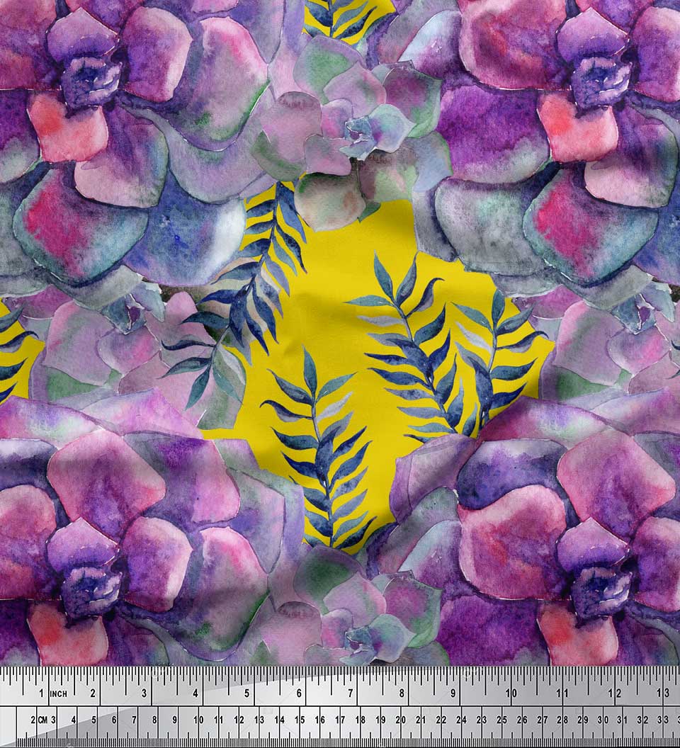 

Тканина Soimoi Gray Poly Crepe Leaves & Begonia Floral Print Швейна тканина метр 42 дюйма 42 Inch Wide - Poly Crepe жовтий