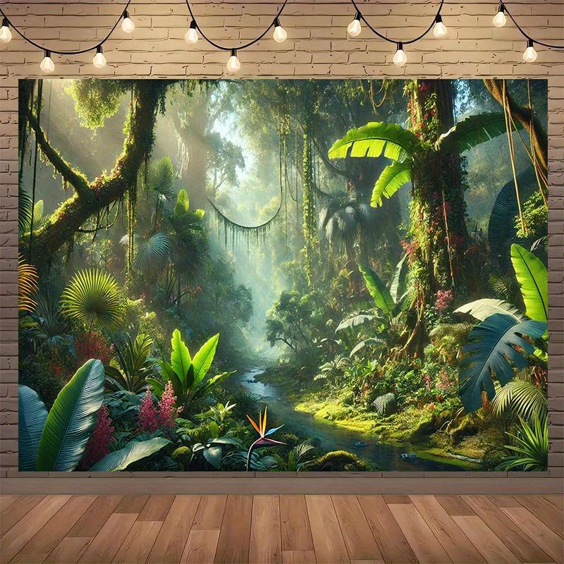 1 Piece of Tropical Jungle Background Wall Hanging Cloth, Room and Studio Props - Multi-purpose Home Decoration Banner