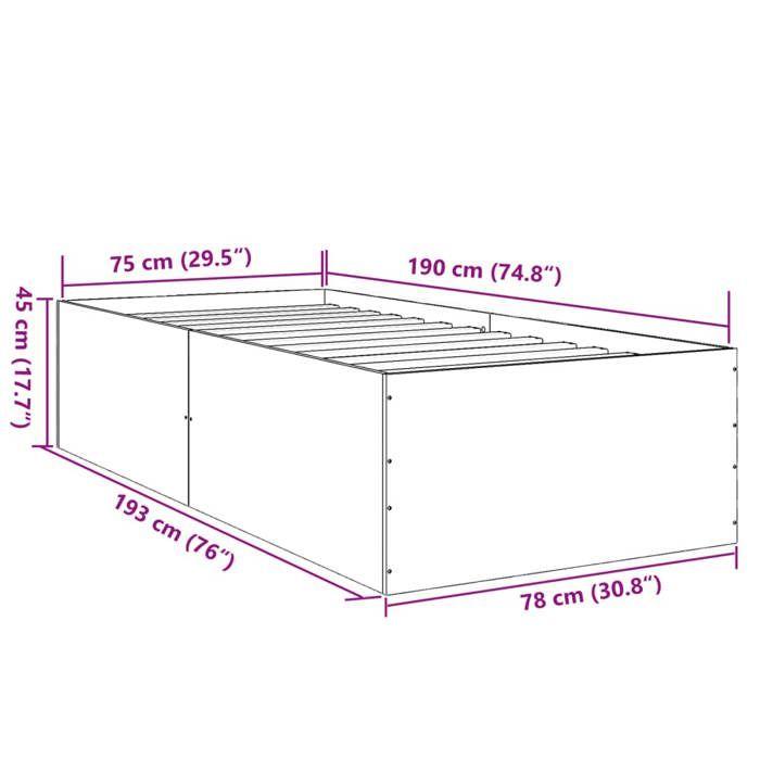 VidaXL Cadre de lit gris béton 75x190 cm bois d'ingénierie, meuble de chambre à coucher, sommier, lit à panneaux, lit, lit 3280982