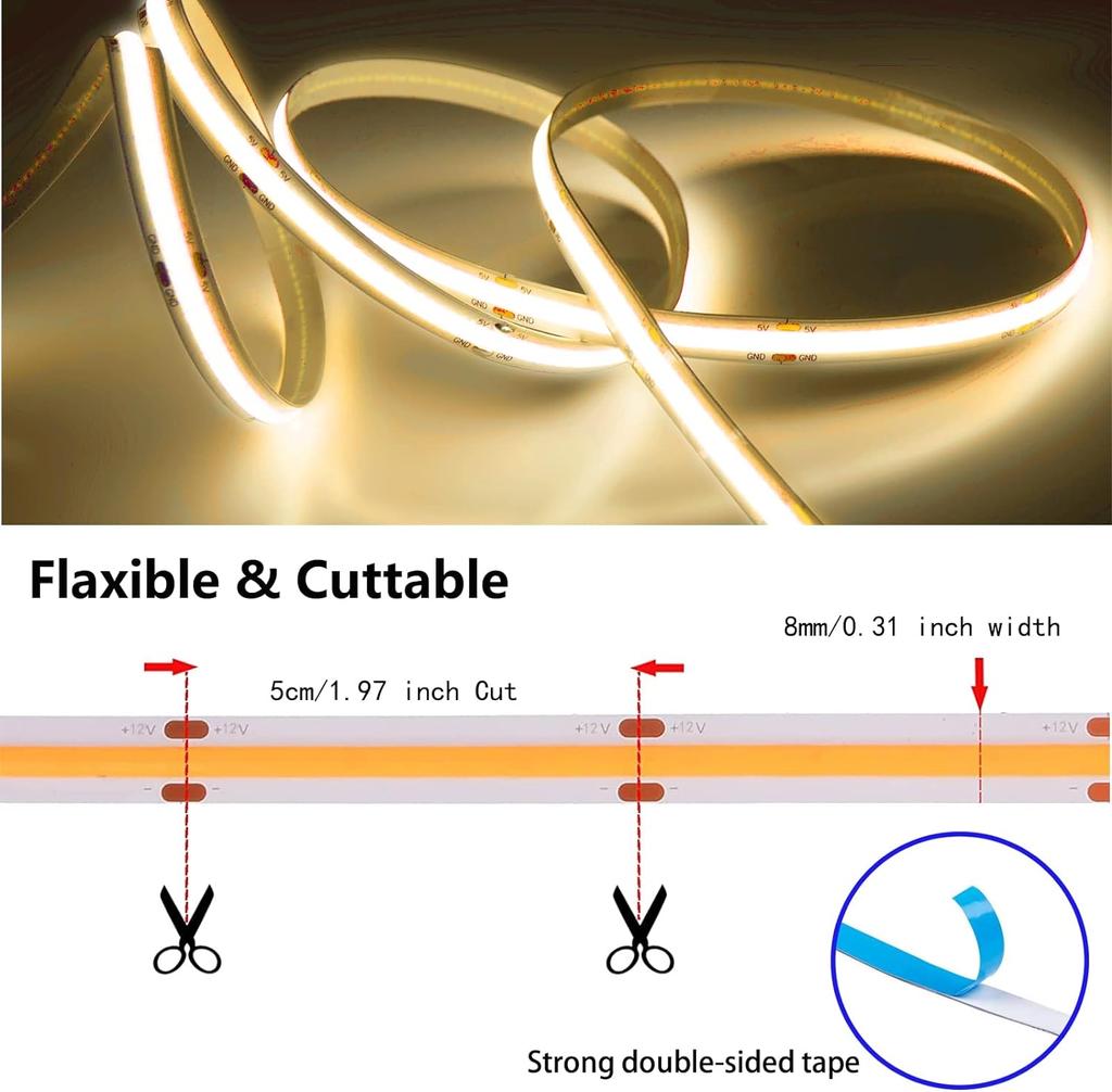 DC 5V USB COB Strip 320Leds/M White/Blue/Pink/Yellow/Pink/Red Flexible Ribbon Rope Night Lamp TV Backlight LED Strip