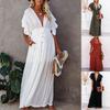 Mulher boêmio boho moda elegante sexy decote em v bikini cover-ups longo túnica branca casual verão vestido de praia elegante