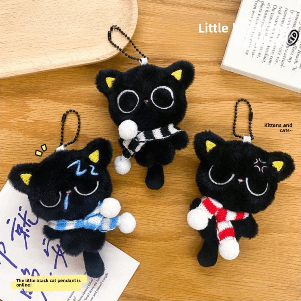 Sleepy Black Cat Plush Keychain Soft Car Key Ring New Bag Charms School Bag Decoration