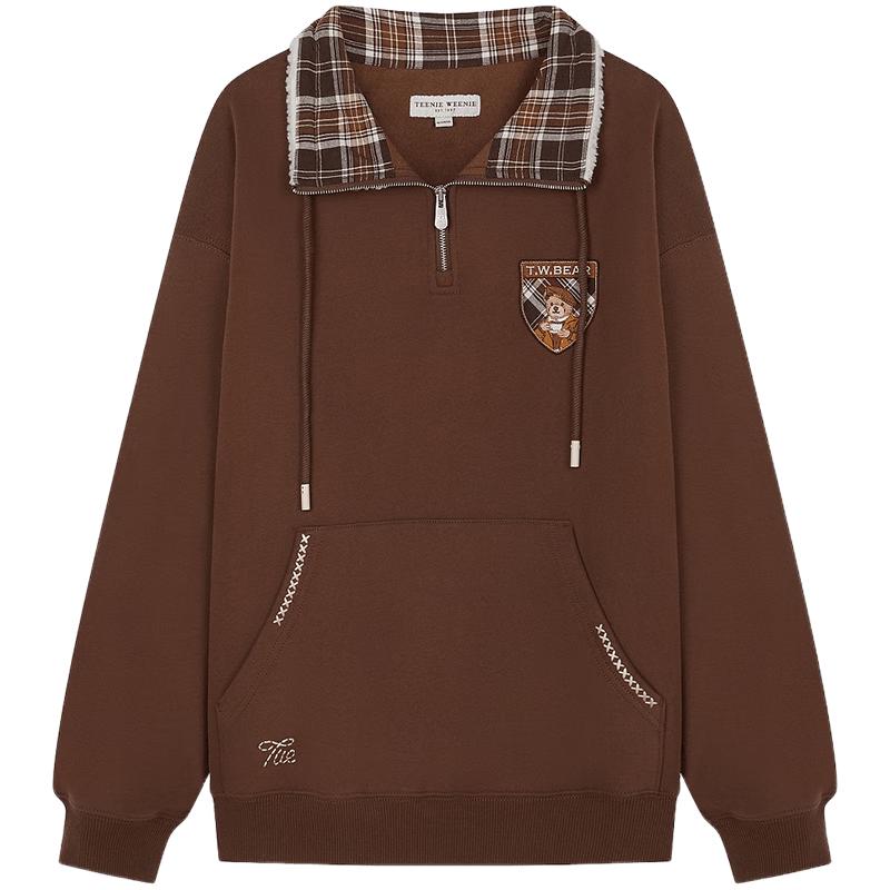 

Teenie Weenie Women s Plaid Patchwork Polo Half-Zip Sweatshirt S