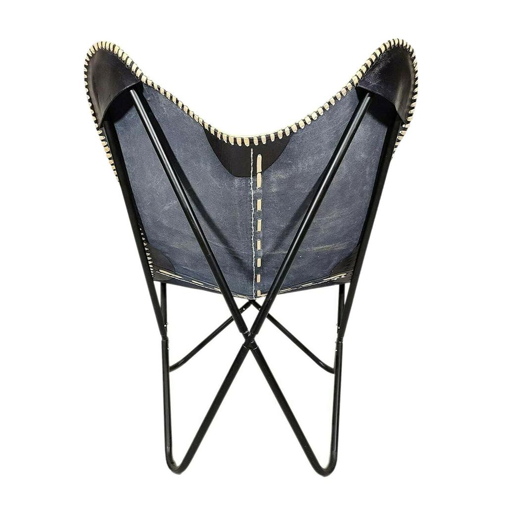 Černé kožené vintage křeslo Relax Arm Butterfly Skládací sedák Moderní Sling Lounge