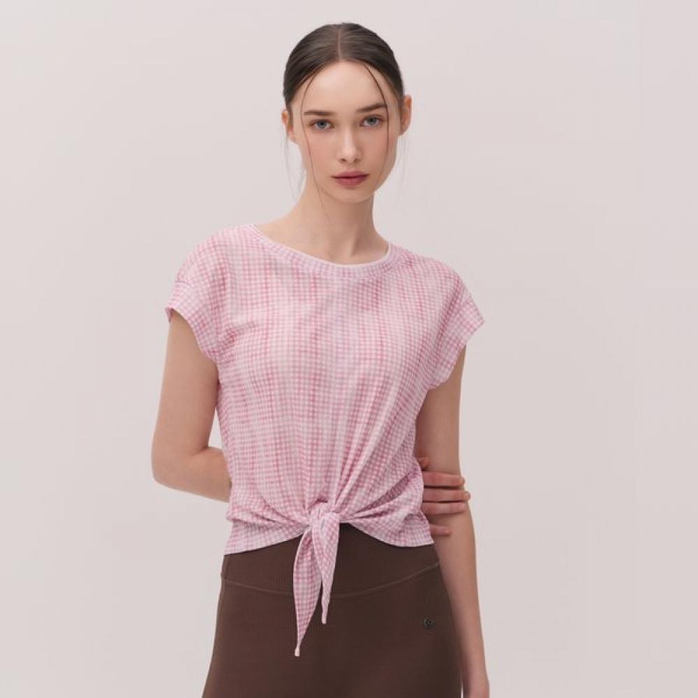 HuiT Gingham Check FronT Tie T shirT hTwTs5k82T PK/M