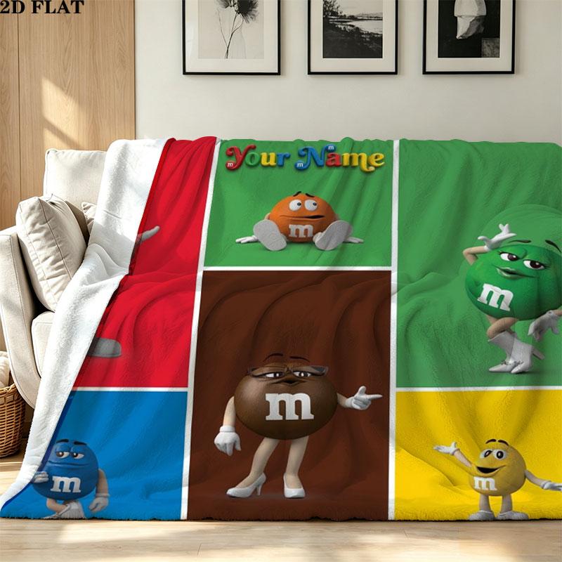 1PC M&M's Custom Name Patterned Flannel Blanket Suitable For All Seasons for Home Decor Warmth and Comfort Gifts Holiday Present