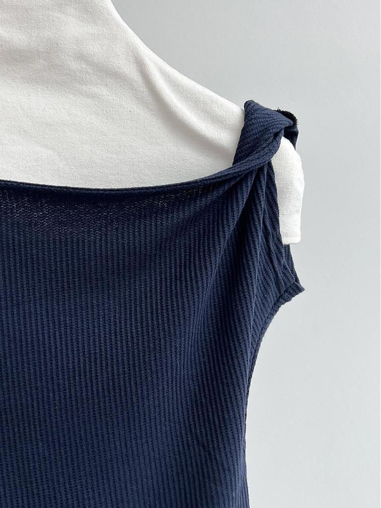 LUXI Asymmetrical One-Shoulder Waffle Knit Top - Summer Slim Fit for Women