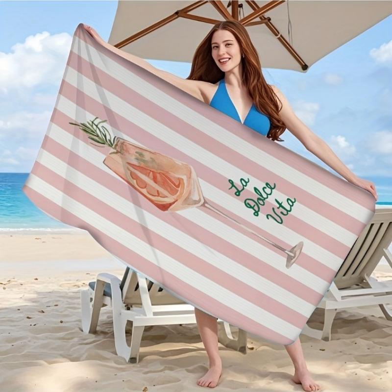 

1pc Oversized Italian Pink Aperol Spritz Beach Towel - Super Soft & Highly Absorbent, Quick-Dry Durable for Summer Seaside W40*H60(CM)