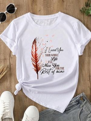 (Asiatische Größe) Feder Trend Stil Print Rundhals Kurzarm T-Shirts Mode Lässig Damen Top T Damenbekleidung Grafik T-Shirt