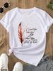 (Asian Size) Feather Trend Style Print O-neck Short Sleeve T-shirts Fashion  Casual Women's Top T Female Clothing  Graphic Tee