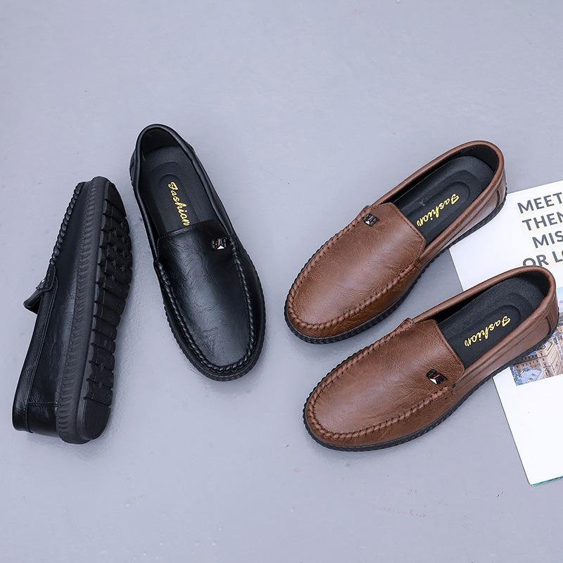 Men's casual leather shoes spring and autumn breathable trendy shoes non-slip versatile soft sole work men's shoes one pedal Doudou shoes spring