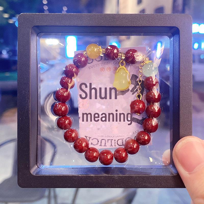 Imitation Cinnabar Beaded Bracelet with Four-Leaf Clover Charm - Ladies Night Market Jewelry