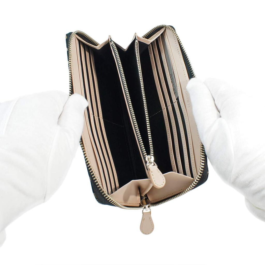 Inden-ya Inden Long Wallet with Round Zipper, Deerskin, Takane, Mount Fuji Pattern, Black with White Lacquer, 2810-11