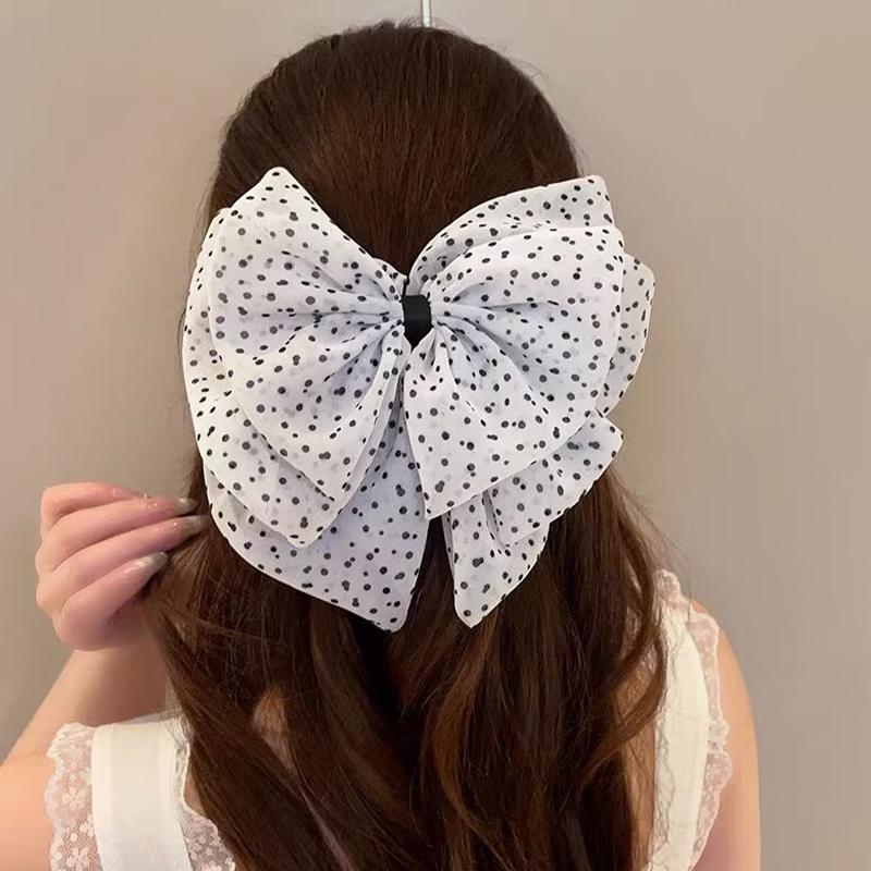

Sweet Floral Bow Ponytail Clip Women French Elegant Polka Dots Hair Clips Shark Clip бежевий