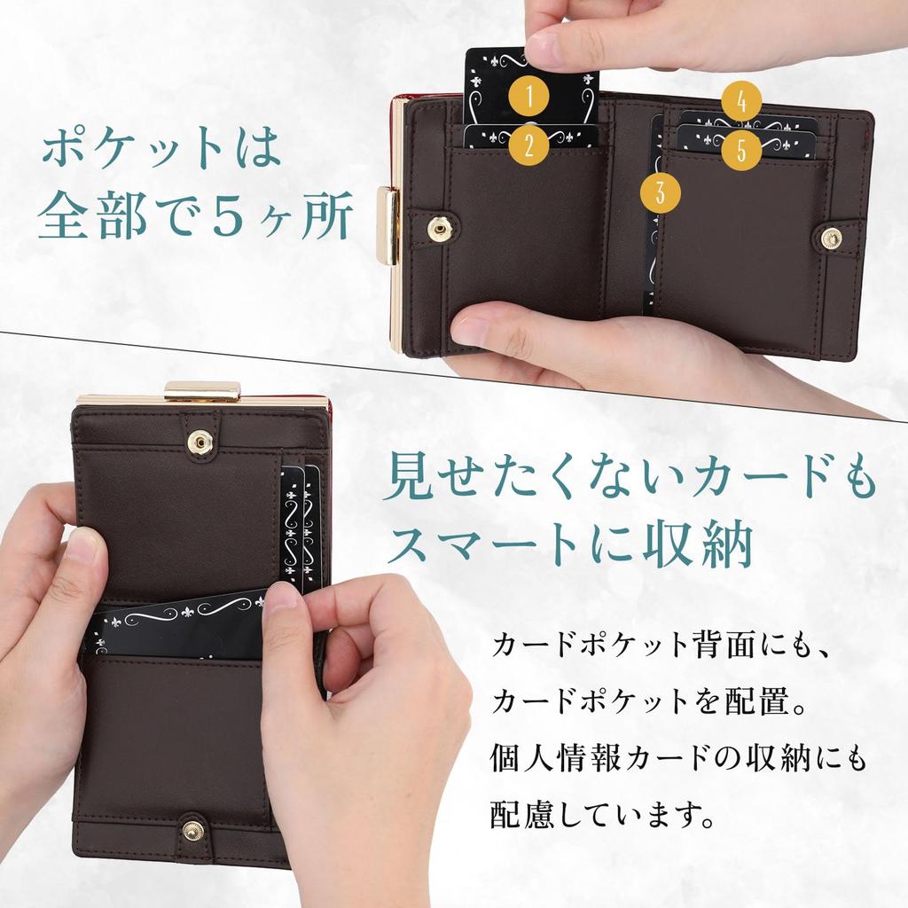 Clelia Bifold Wallet with Clasp Compact Vertical Card Luce Series Women's Closure, Enamel, Design, Pockets, [CL-15711] (Cappuccino)