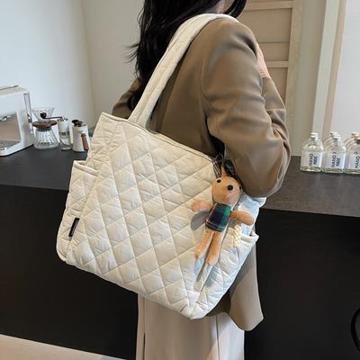 Borsa Tote con Fantasia a Griglia di Diamanti Donna Grande Capacità Borsa a Spalla Borsa Sottobraccio