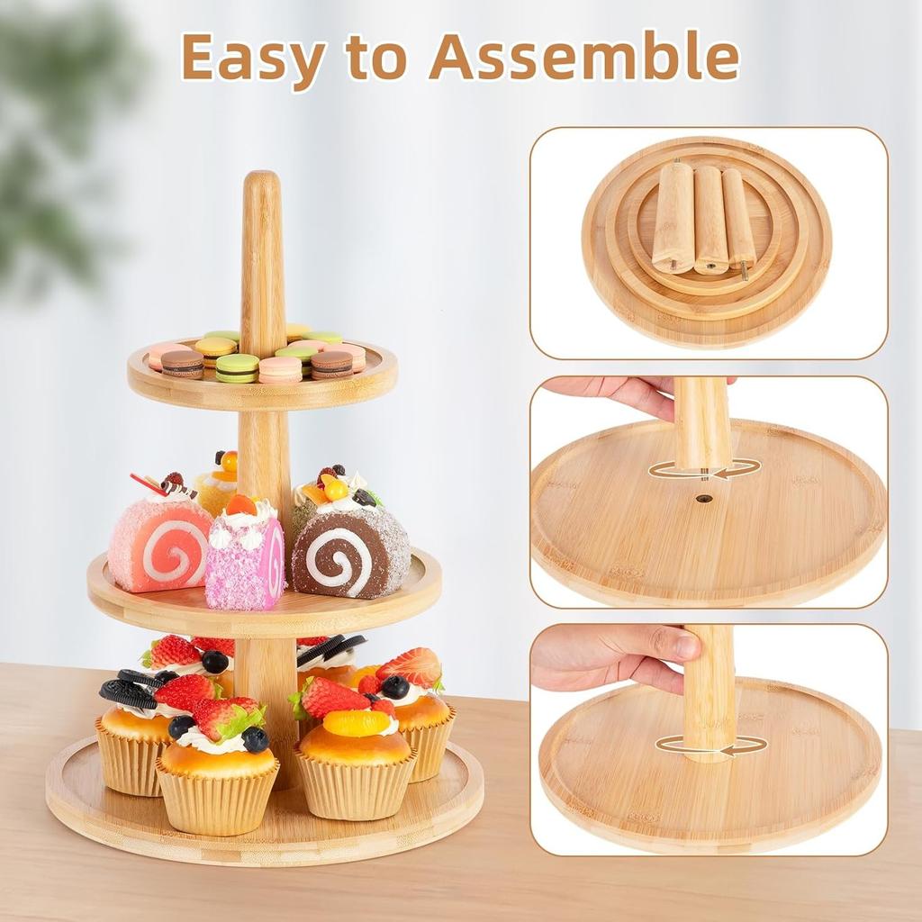 2/3 Tier Wood Round Cupcake Stand Clear Birthday Cupcake Stand Holder Dessert Display for Wedding Birthday Christmas Party