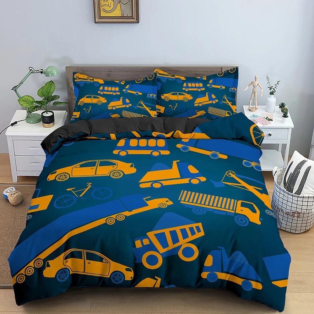 Cartoon Bear And Car Bedding Set Boys Girls Twin Queen Size Duvet Cover Pillowcase Bed Kids Adult Home Textileextile