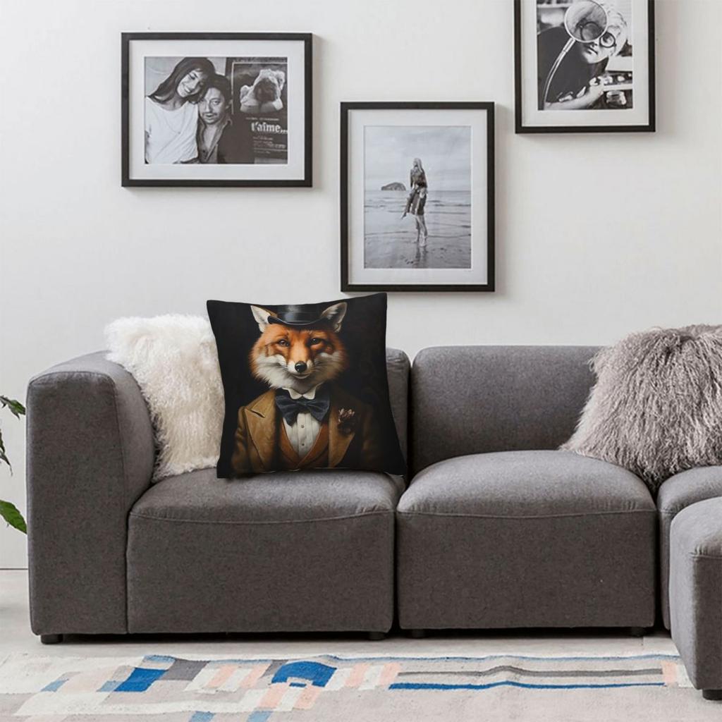 Dapper Fox Portrait Square Pillowcase Polyester Linen Velvet Pattern Zip Decor Bed Cushion Cover