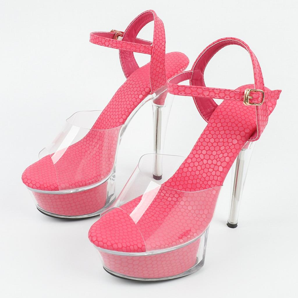 Damenschuhe Frühling Klare Absätze Sexy Sandalen Slipper Mädchenschuh für Party Club 14 cm Absatz 4 cm Plattform LFD-B3532