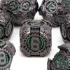 7 Pcs Green Black Gear Wheel Metal Dice Solid Metal Polyhedral Dice Set Suitable for Role-Playing RPG  Board Game Card Game