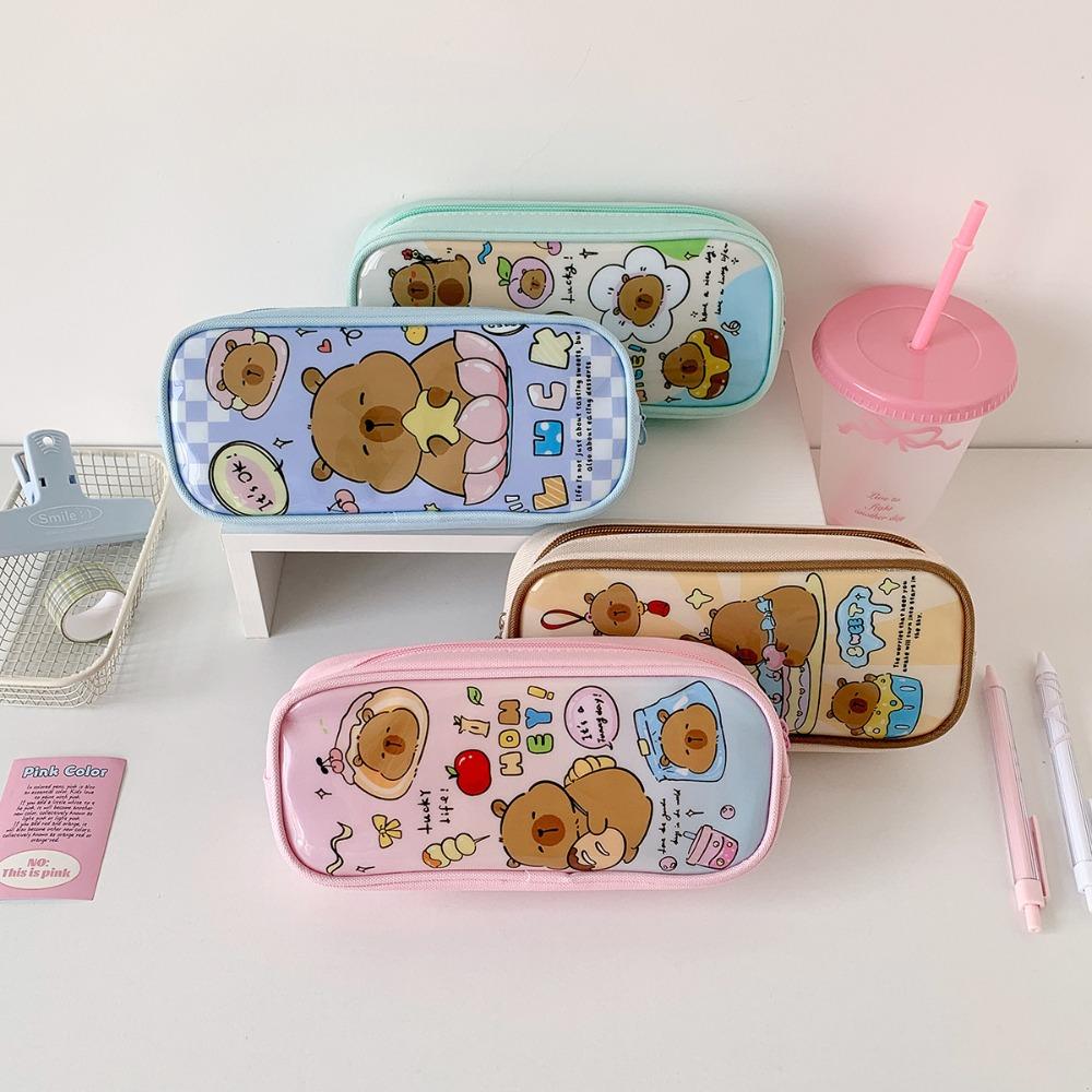 

Desktop Storage Cartoon Capybara Stationery Bag Cartoon PVC Pencil Pouch Student синий